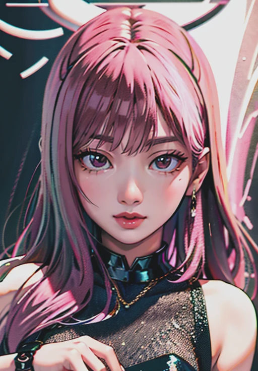 best quality, ultra detailed, beautiful face, perfect anatomy, 1girl, solo, mememe, long hair, aqua hair, blunt bangs, pink eyes, pink dress, purple sleeves, purple thigh highs,  <lora:mememe:1>, white background,