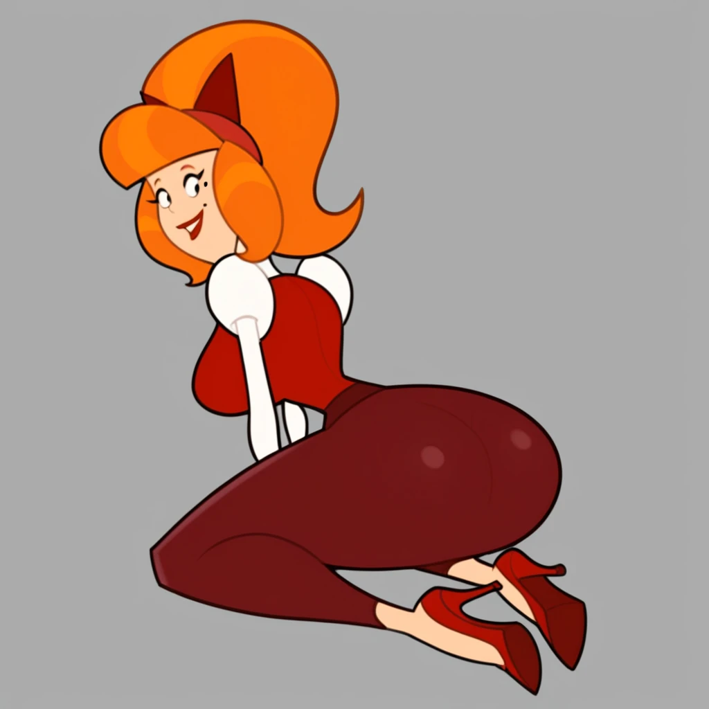 Solo girl, green eyes, very long orange hair, pink bow on her head, evil smug grin, lovesick, super lovesick, cleavage, (100% lovesick),
Blushing, naked, small breasts, thick body, full body, wet pussy, lots of pussy juice, Standing, in the living room, (100% satisfying), Masterpiece, High Quality