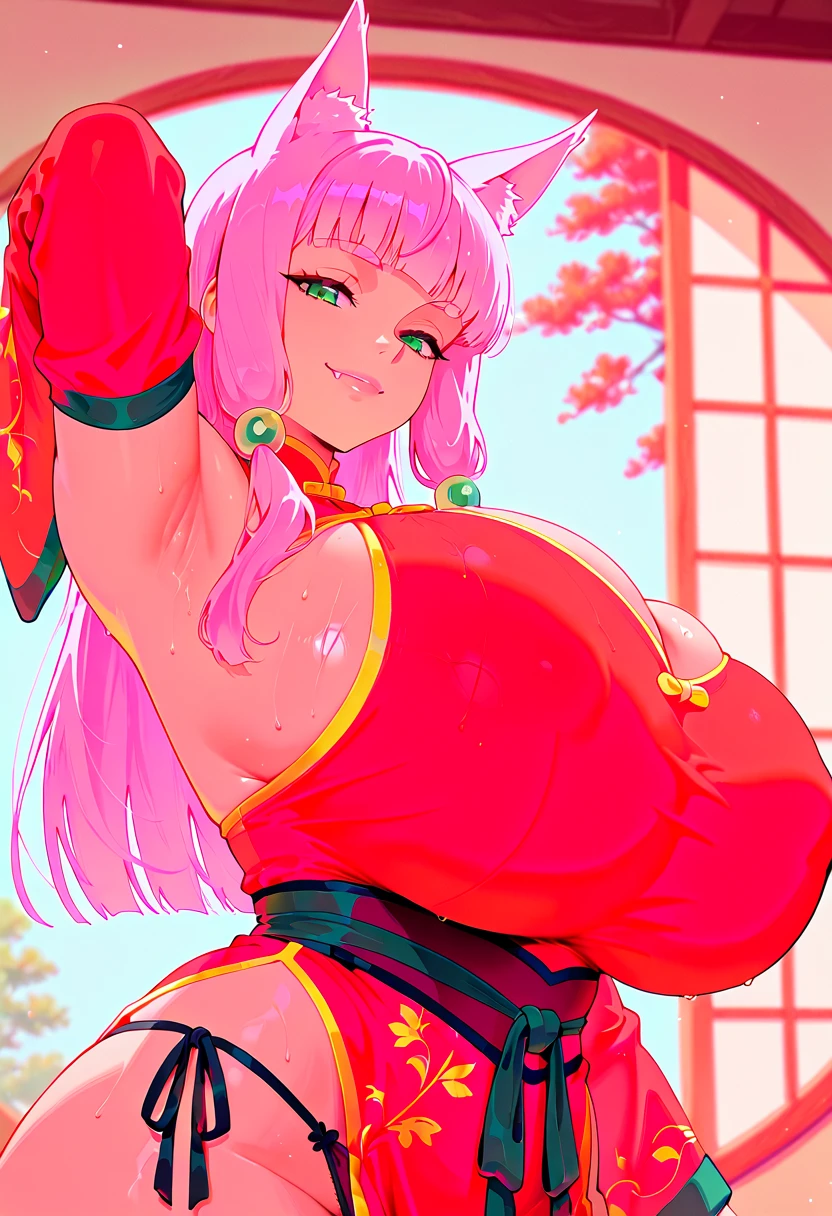 PERFECT MASTERPIECE, EXTREMELY DETAILED CG UNITY 32K UHD QUALITY RESOLUTION WALLPAPER, PHOTOREALISTIC, RAW PHOTO, PERFECT PHOTOGENIC CLARITY, OFFICIAL ART, AWARD-WINNING PORTRAIT, ULTRA HYPER-REALISTIC, ULTRA HYPER-DETAILED, SHINY REALISTIC SKIN, RAY TRACING, UNREAL ENGINE 5.8K, GLOWING AMBIENT LIGHT, The most beautiful and sexy black african girl, very long neon pink hair in a ponytail, vibrant moonlight eyes, long detailed eyelashes, blushing, full pouting pink lips, curvy body type, full hips, accentuated super huge enormously gigantic , cleavage showing(dark african skin, the most beautiful and detailed kimono, arching her back in a sexy seductive slutty pose:1.3), looking at the viewer, close up pov camera view, sexy seductive slutty facial expression, cherry blossoms blowing in the wind, luxurious bedroom background 