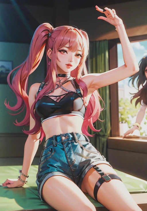 (masterpiece, best quality, hires, high resolution:1.2, 4k, 8k , high quality), extremely detailed, realistic, intricate details, highres, 1girl, solo, red long hair, blue eyes, blush, freckles, (large breasts, thick thighs, wide hips), arched back,(cinematic lighting, sunlight, perfect lighting, backlighting), eye-level shot, extreme close-up-shot, naughty look, looking at viewer,
stage, stage lights, spotlight, concert, audience,
<lora:edgPunkShorts:1> edgpshorts, wearing edgpshorts, punk short, mini short