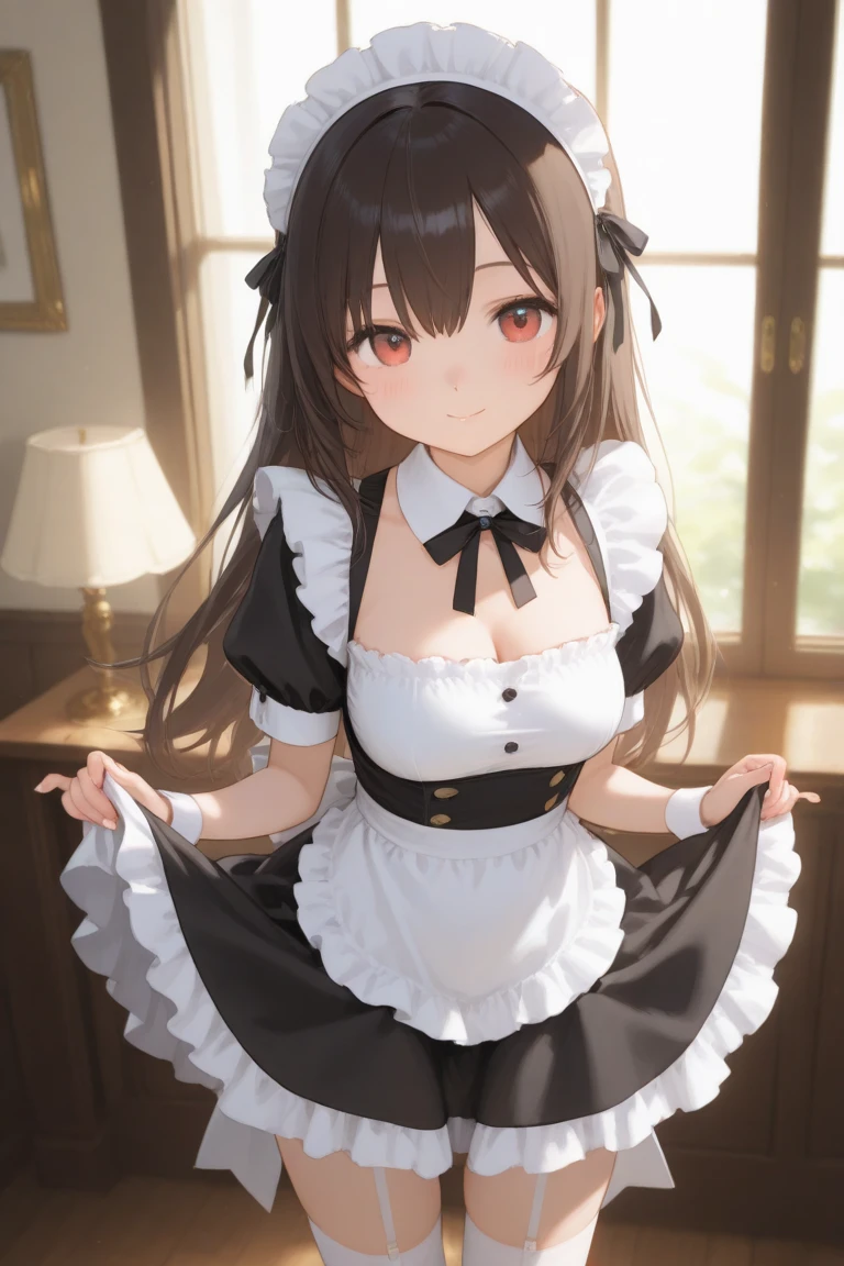 there is a woman in a Maid outfit posing for a picture, Maid! dress, Maid outfit, Twin tails white_gloves, japanese Maid cafe, , wearing Maid uniform, gorgeous Maid, anime girl in a Maid costume, Maid, Wearing Atsuko Kudo&#39;s latex costume, Maid costume