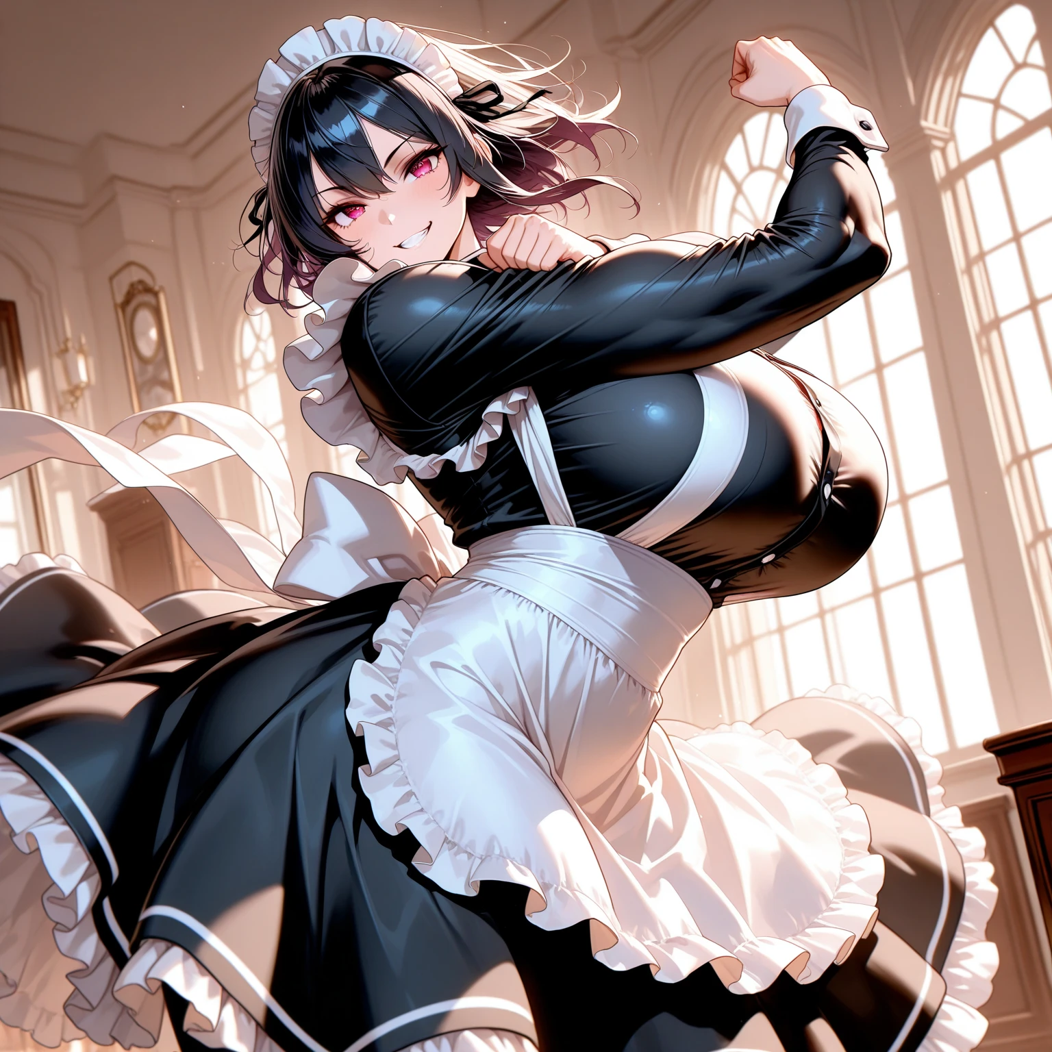(((mature woman,maid))),((intense orgasm:1.2)),(tears:1.2),(Sweat:1.3),((at the church:1.1)),(button-down,wearing lace shirt),(clothing),((Squint eyes:1.3)),(embarrassing,blush:1.2),((grabs breasts:1.2)),((From below:1.0)),Gold Shirt,(Latex clothing:0.8),(at church),(huge breasts:1.0),((vapor:1.2)),masterpiece,highest quality,very detailed, dynamic angle,((perfect hands)),detailed shiny skin,fine eyes),amazing background,meaningful background,absurd background,artistic overlay, and colorful hair.The style is surrealism,cinematic lighting,ray tracing,sacred light,((open legs))