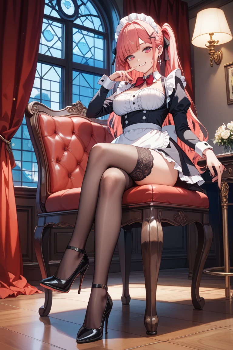 8k wallpaper，High picture quality，high high quality，The picture is delicate，Anime character Li Shiya，Pure lust beauty，blackstockings，JK，seductiv，beautifullegs，Shy，High value，Stretch your legs，sittinng on the desk，By the window，Highlight the characters，Prominent chest size，beauty breast，The right light and shadow create an aesthetic appearance，Romantic background，2D high-quality coating