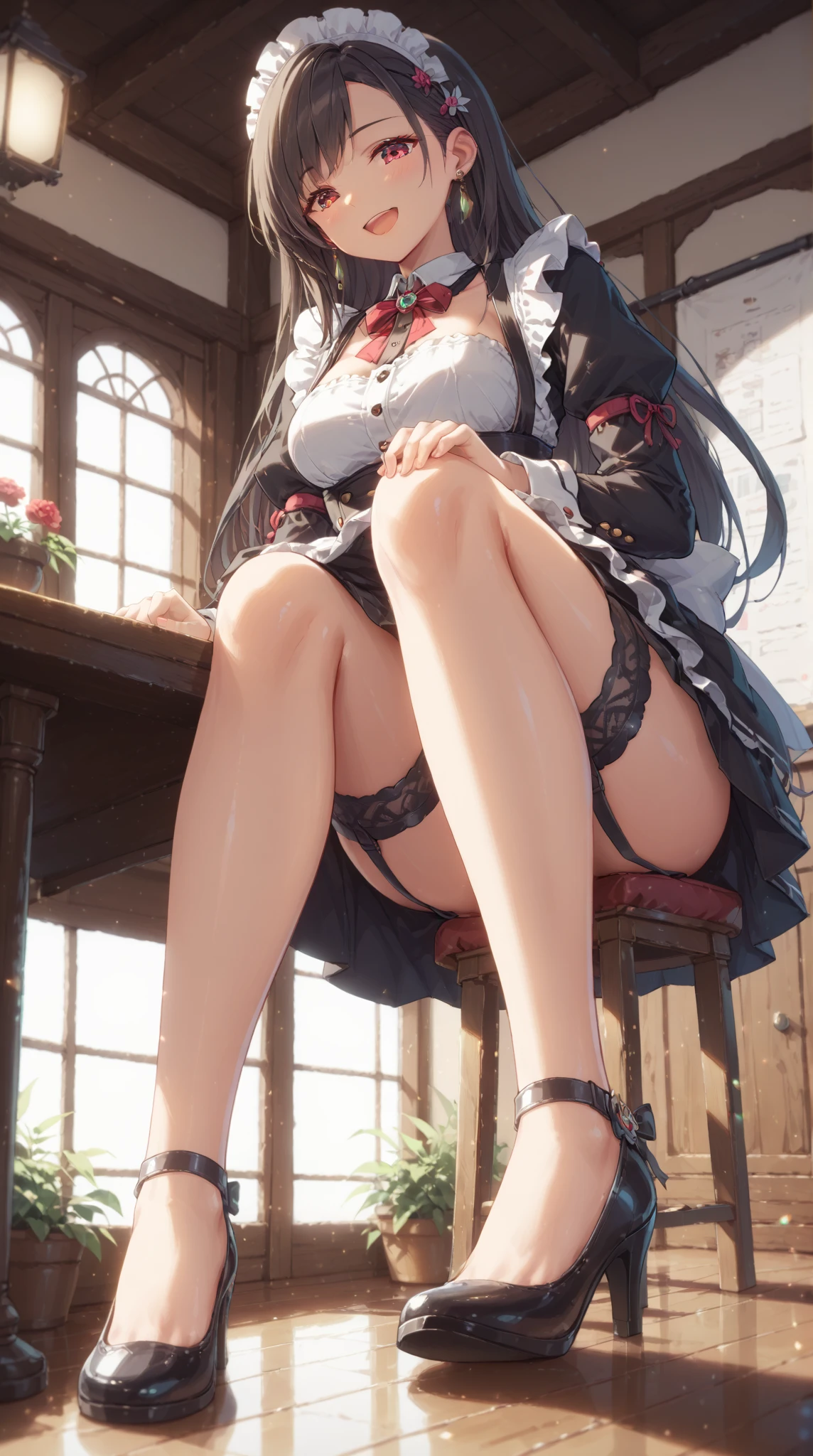 A high school girl wearing diapers and white stockings