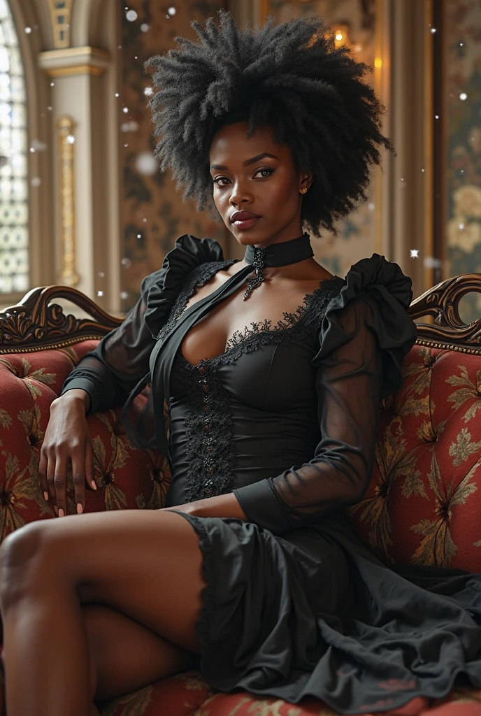 a dark skinned and radiant , quality woman heroine,with your man in bed, cinderella、(europeu:1.1)、(sente-se em LnF assento de carruagem:1.2)、(with open legs:1.5)、(Short dress suitable for Cinderella:1.2)、LnF 、high-heels、It&#39;s snowing、Suitable historical background for Cinderella、(natta:1.3)、
At SFW) 