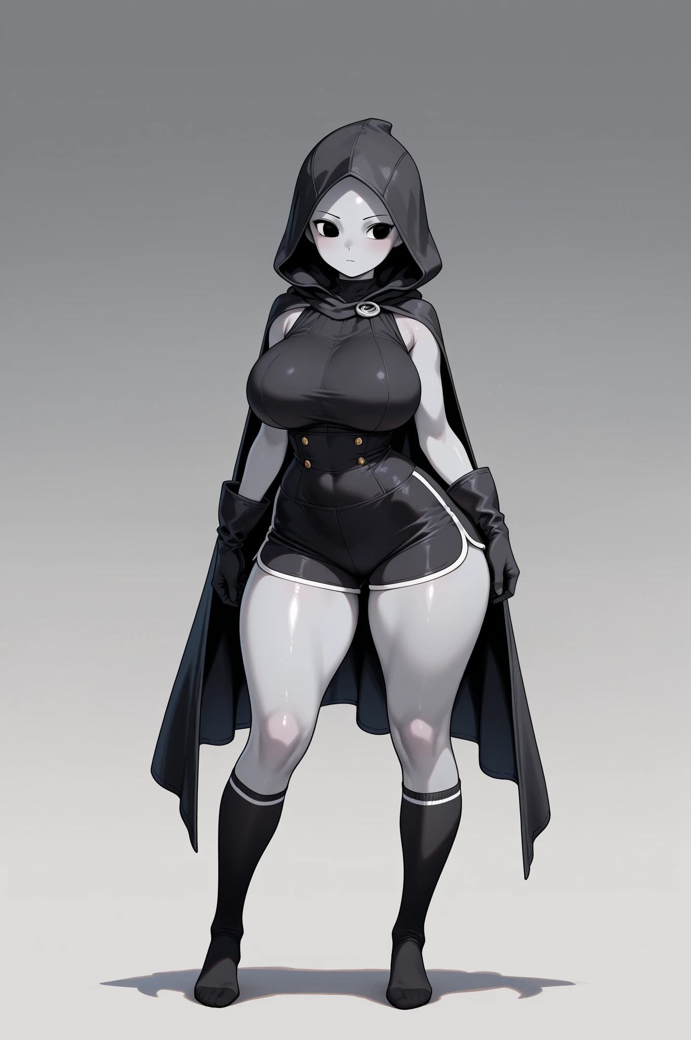 Goth Noir (nod)  wearing a black swimsuit black skin full body Very Very Big  delicious breasts big sagging breasts boots. Good hands 1k  