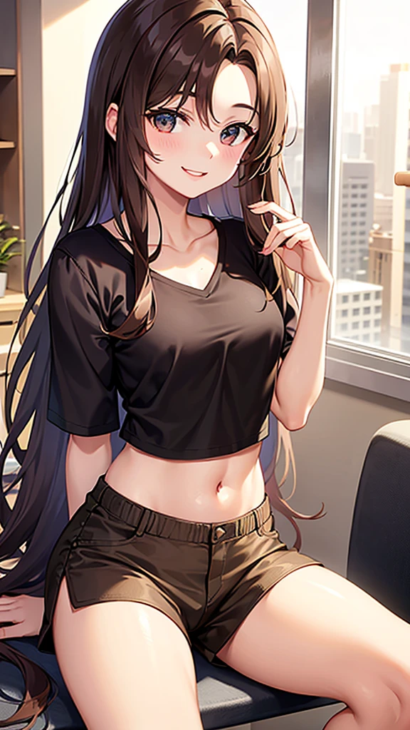 (masterpiece, Highest quality:1.2)、 Mature Woman、40 years old、Black long hair、hypnosis, man, show smart phone apps to girl, girl under hypnosis, drool, Open regs, under wear, best quality, very aesthetic,, room