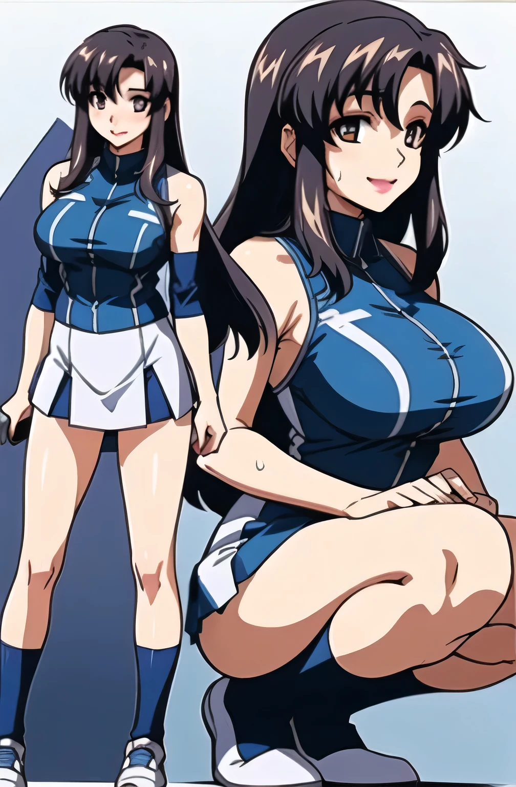 A beautiful woman with long black hair, big breasts, and beautiful legs is standing in the changing room in a red competitive swimsuit.。