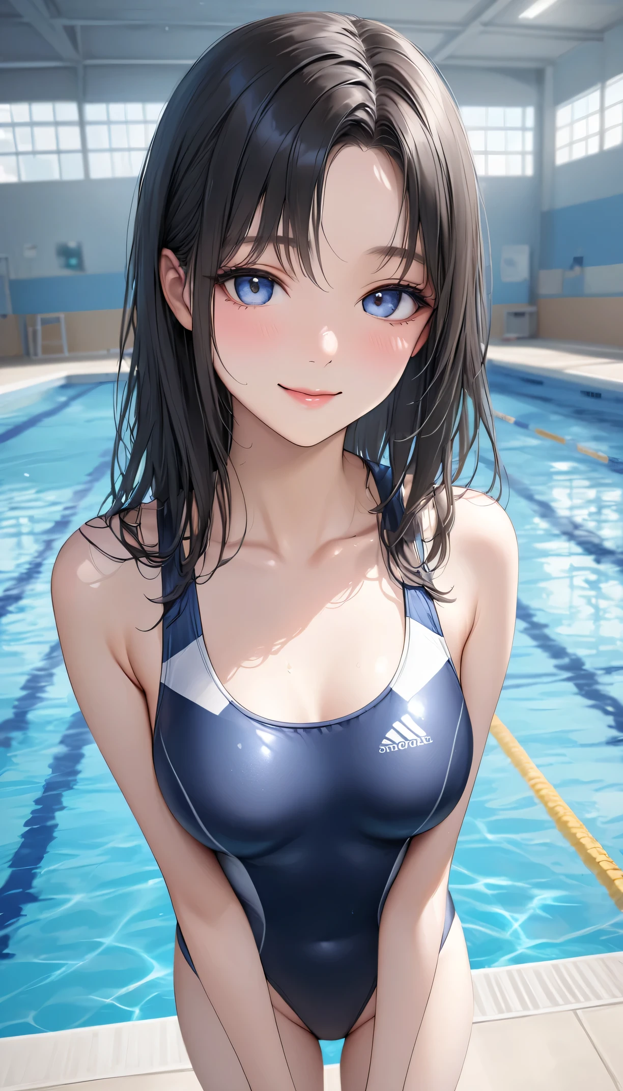 (((masterpiece))),(((High resolution))), (((perfect face)))、(((Japan beauty)))、15 years old, (((swimsuit))), ((top quality eyes)), detailed texture, ((high resolution face)), (at the swimming pool)
