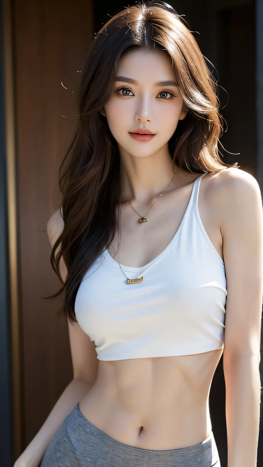 (masterpiece), a stunning photograph of korean girl model, full body, 8k, raw photo, looking at viewer, (highly detailed skin:1.2), small breasts, slim body, blonde hair, (photorealistic:1.4), white top, black skirt, solo, jewelry, earrings, (looking at viewer), long hair, brown eyes, portrait, realistic, smile, makeup, outdoors