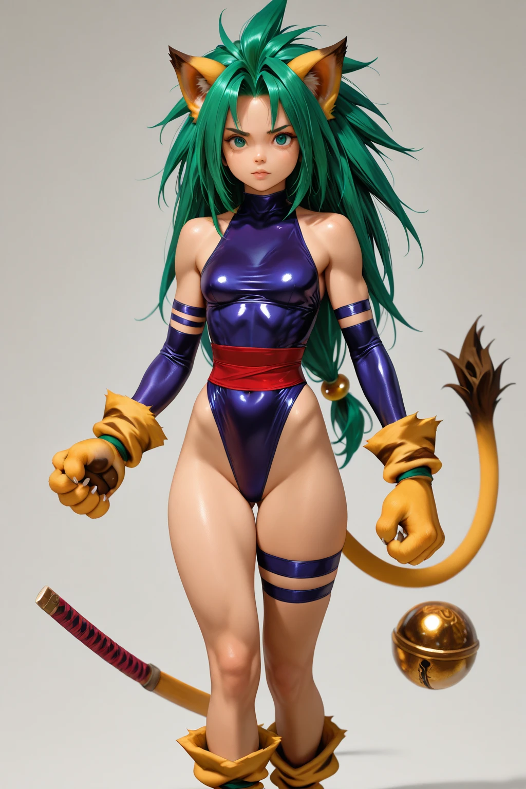 (Daisaku),(Need),(Super meticulous),(full bodyesbian:1.2),(soio),green colored theme,Viper Magician,Delicate snake-headed hat,adolable,Open-mouthed,grin,Earphone,Snakeskin texture,Tight swimsuit，loli，Popmart blind box,Clay texture,Treading on the ground,Black and white background,natural  lightting,Best quality at best,hyper-detailing,arte 3D,c4d, OC renderer, a 3D render, 8k wait to start