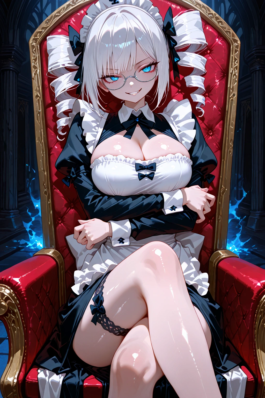 ((Masterpiece, best qualtiy)),exquisitedetails,Fine background,Delicate light,Ray traching,Perfect texture,one-girl,White shirt,Black super shorts,Black chest strap on upper body,Strangle,leg loops,Black stockings,black military boots,wearing chest straps,Red pupils,Glowing pupils,Exquisite facial features,long leges,Elaborate Eyes,Disdainful eyes,evilsmile,Gloomy environment,voluptuous figure,Big breasts and thin waist,Tall guy,抖S,Royal Sister,full body shot shot,Be red in the face,White skin,Long white hair,Red pick dye,Only a pair of rabbit ears,just two legs,Narrowing of the skin,Strangulation,mitts,Black clothing,Foot shot,Seductive action,inside in room,sit on chair,Leaning on the backrest,Hold both hands to your chest,Look up,Positive perspective,Show the legs,(Lift your feet to expose the soles of your feet)
