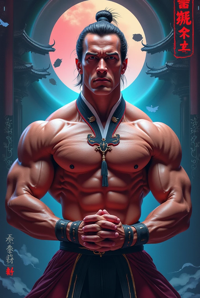 cinematic photo, [anime artwork::10], centered, martial artist, topless, dynamic pose, full body shot, hybrid, (double exposure art:1.5), background: dojo, depth of field, full color, photorealistic, hyper realistic, highly detailed, pro vector, bright colors, shiny, fractal details, art by j.c. leyendecker . 35mm photograph, film, bokeh, professional, 4k, highly detailed