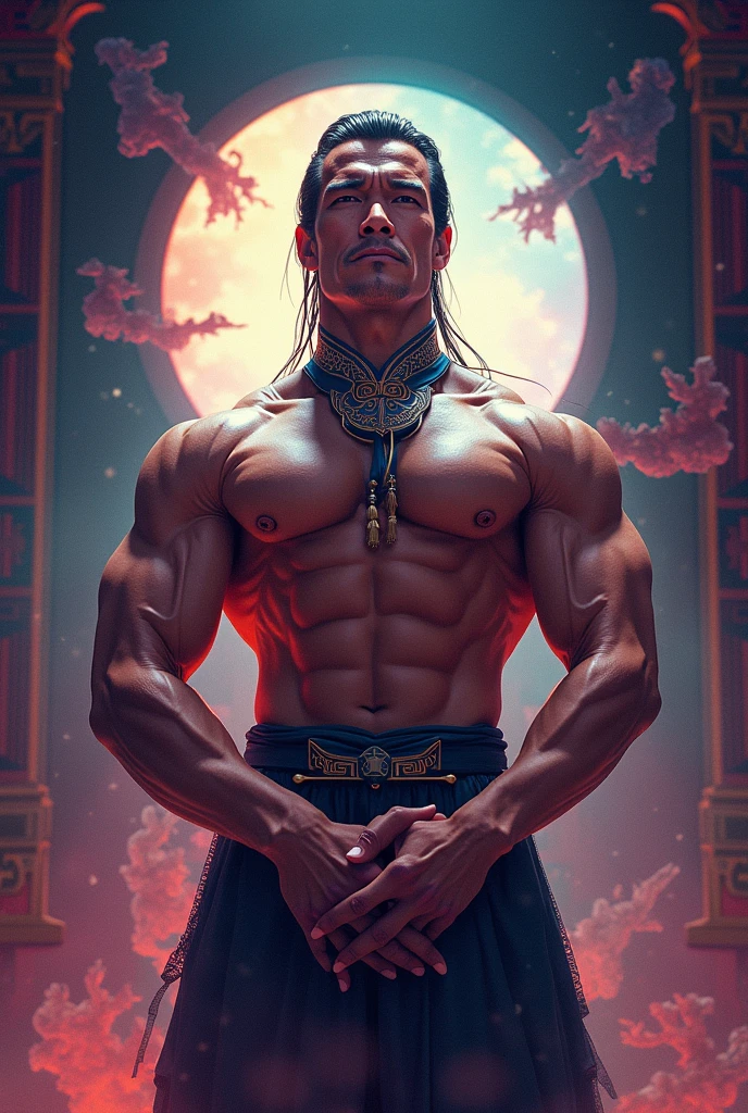 statue of handsome chinese male, naked muscular, handsome manly face, detailed hands, floating red ruby lotus , full body, masterpieces, super detail, epic composition, ultra HD, high quality, extremely detailed, official art, unified 8k wallpaper, Super detail,