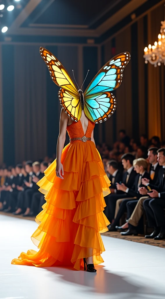 POMPOUS DRESS MADE ONLY WITH RECYCLED MATERIAL, WITH CORSET AND MONARCH BUTTERFLY THEME