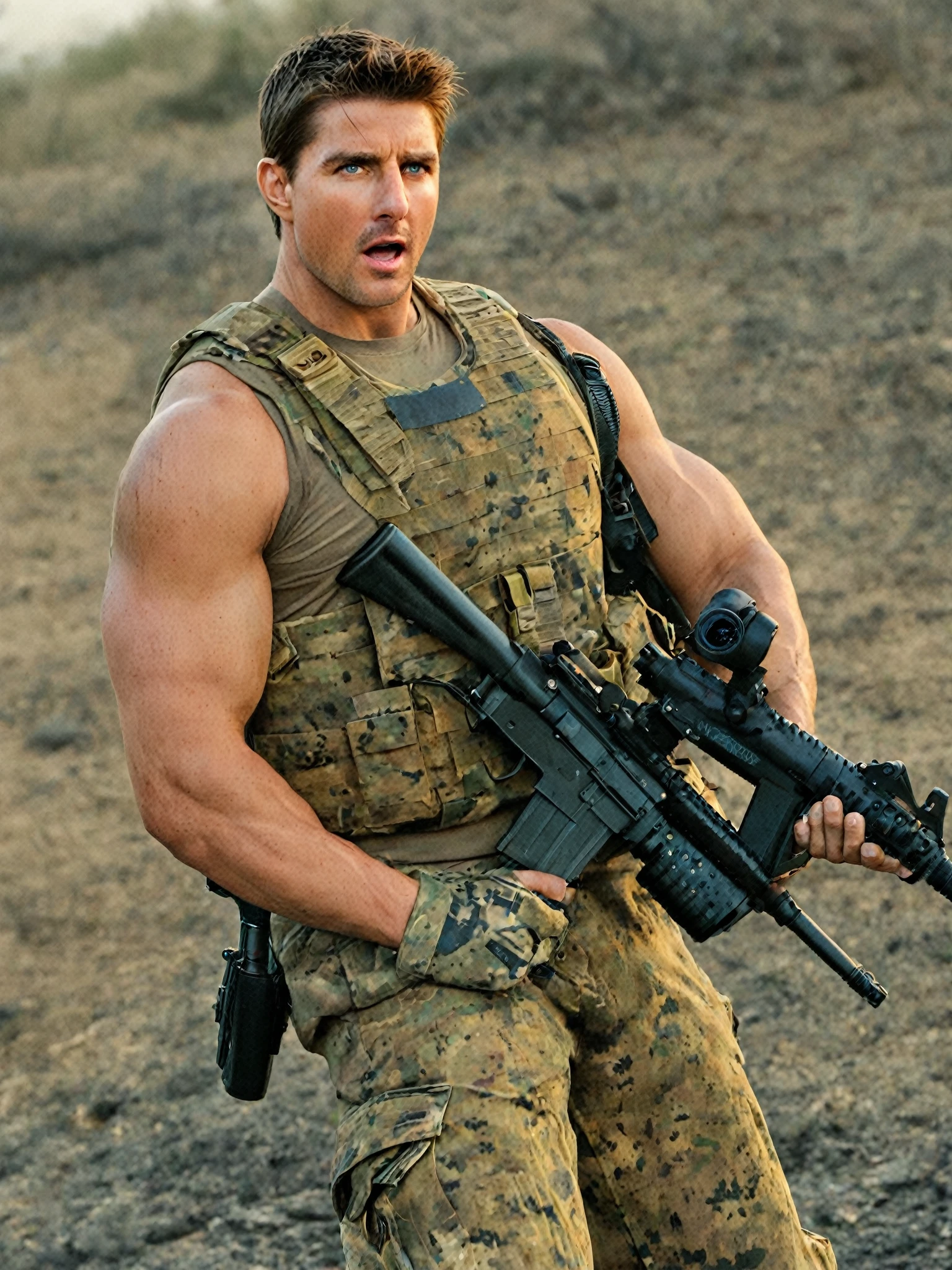  On the battlefield, the image of muscular, bare-chested American soldiers emerges, epitomizing strength, resilience, and unyielding determination. These warriors exhibit exceptional physical prowess, showcasing their well-developed muscles and unwavering commitment to their mission.

With their shirts off, revealing their muscular and chiseled physiques, these American soldiers command attention and inspire awe. The muscles that ripple across their arms, shoulders, and chests are a testament to their relentless training, discipline, and dedication to their craft. Their intimidating presence serves as a reminder of the daunting force they represent.

The sight of these soldiers evokes a sense of power and fortitude. Their well-toned bodies speak of countless hours of relentless workouts and strenuous drills, honing both their physical strength and mental resilience. Through their intense training regimes, they have cultivated not only physical strength but also the mental fortitude needed to thrive in the challenging and harsh conditions of the battlefield.

In the heat of battle, these bare-chested American soldiers evoke a sense of fearlessness and determination. The sweat beads rolling down their chiseled chests bear witness to their arduous efforts and unwavering focus. Their battle-hardened demeanor and unwavering resolve serve as a source of inspiration for their comrades, instilling confidence in their mission and reminding all that victory is within reach.

Beyond their physical attributes, these soldiers embody the embodiment of the American spirit. Their unwavering determination, indomitable spirit, and commitment to defending their nation elicit admiration and respect. Their actions on the battlefield, driven by a sense of duty, underscore their unwavering bravery in the face of danger and their willingness to sacrifice for the greater good.

The bare-chested American soldiers stand as a symbol of strength, resilience, and commitment. Their muscular physi