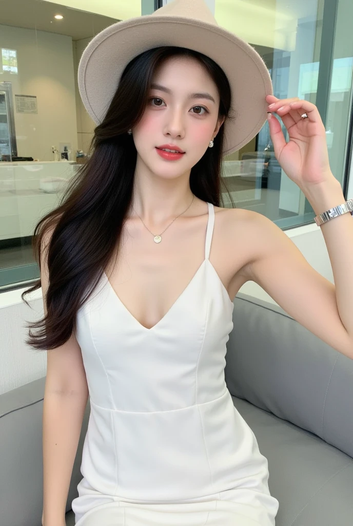 1girl,((best quality )), (masterpiece) , (realistic shadow) , ( depth of field),(sunny city background ),(highlight face detail), unparalleled masterpiece, ultra realistic 8k , perfect artwork,((perfect female figure)),mature female, milf, narrow waist, small breasts, black hair,hair pulled back, detailed skin, looking at viewer, perfect face,perfect body,photorealistic , masterpiece, 8k, high res,lens flare, soft lighting shoulder cutout,microskirt, full body,