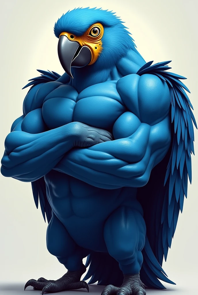 Blu, male, spix macaw, best quality, masterpiece, smile, full body, standing, muscular, lobo, the second, large pectorals, venous muscles, Huge muscles, flexing, wearing speedo, smilin