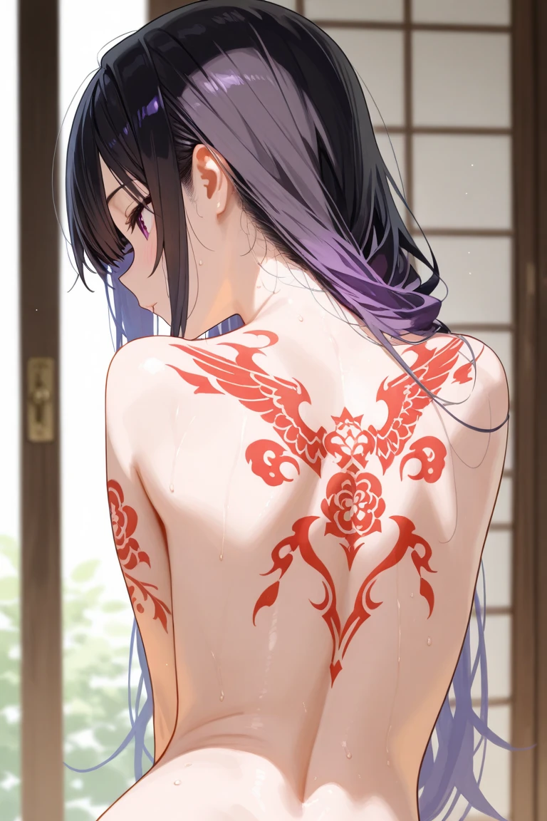 Magazine cover(masterpiece, best quality:1.2),From the back, 1 Girl, Focus on the back, Back tattoo,sweater(8K)(HD)