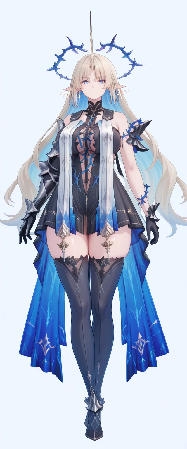 ((masterpiece, best quality)), Detailed face, character design sheet, black tights,professional swordsman,full body display, full of details, body positivity, rear body view, Very detailed, depth, many parts,White long hair girl, black tights,With a sword,(Dungeons & Warriors characters)