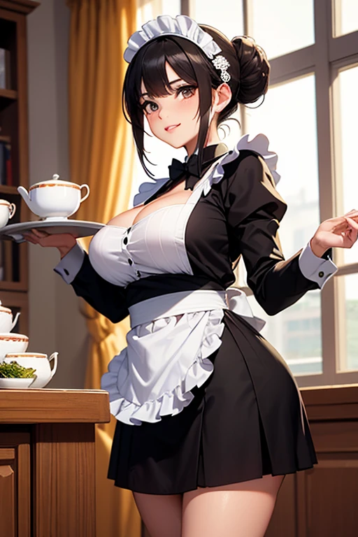 painting of busty maid, orgasm face
