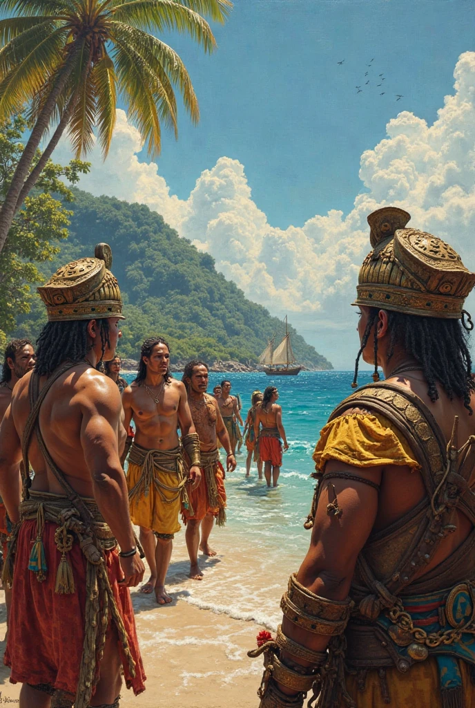 Columbus talking to Indians in the Americas