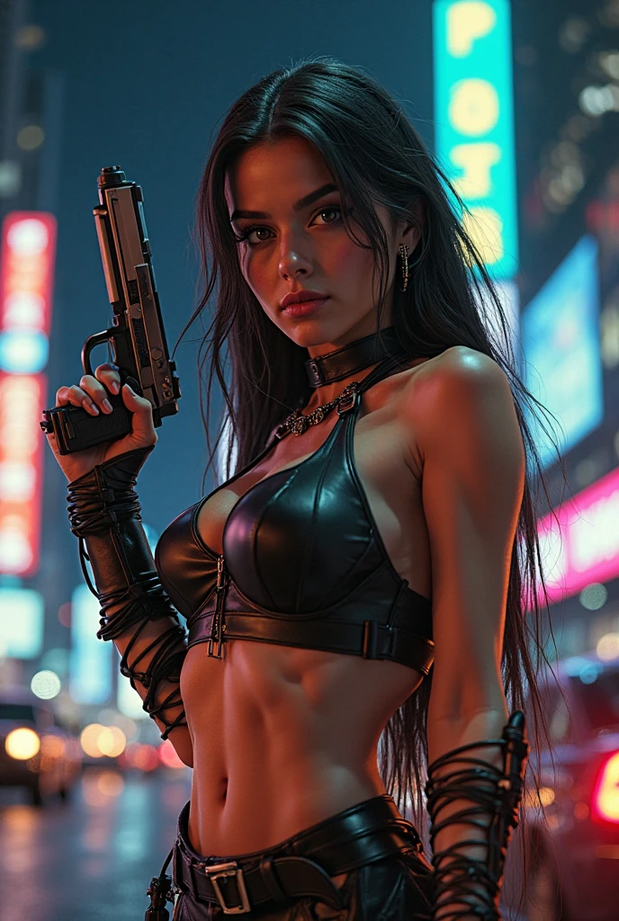atmosphere oleosa hearts Vegeta teen GTA sexy big tits line hair no meio floresta eletrônica surrounded by neon signs de joelhos ""com uma arma apontando um magnum prata para seu rosto"" vestido silver black com big correntes brilhantes com arcos with a slight wind lifting herrealistic, ultra high htperdelalyt great attention to the body and face UHD 8K Watercolor, trending on artstation sharp focus, studio photo, intricate details, highly detailed n anime 2d death note