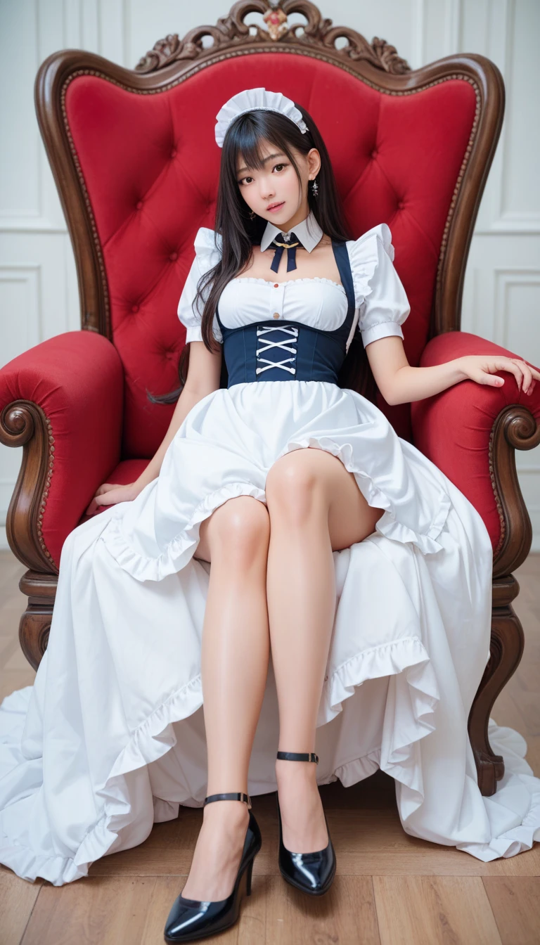 Princess in white Han dress，Holding a fan in his hand，There are white stockings on the legs，Her are particularly large
