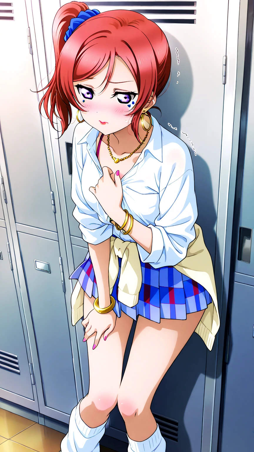masterpiece, best quality,
1girl, solo, blush, smirk,
large breasts
skirt, clothes lift, thong, serafuku, toned,
anime, flat color, ligne claire, [retro anime, 1990s \(style\),]