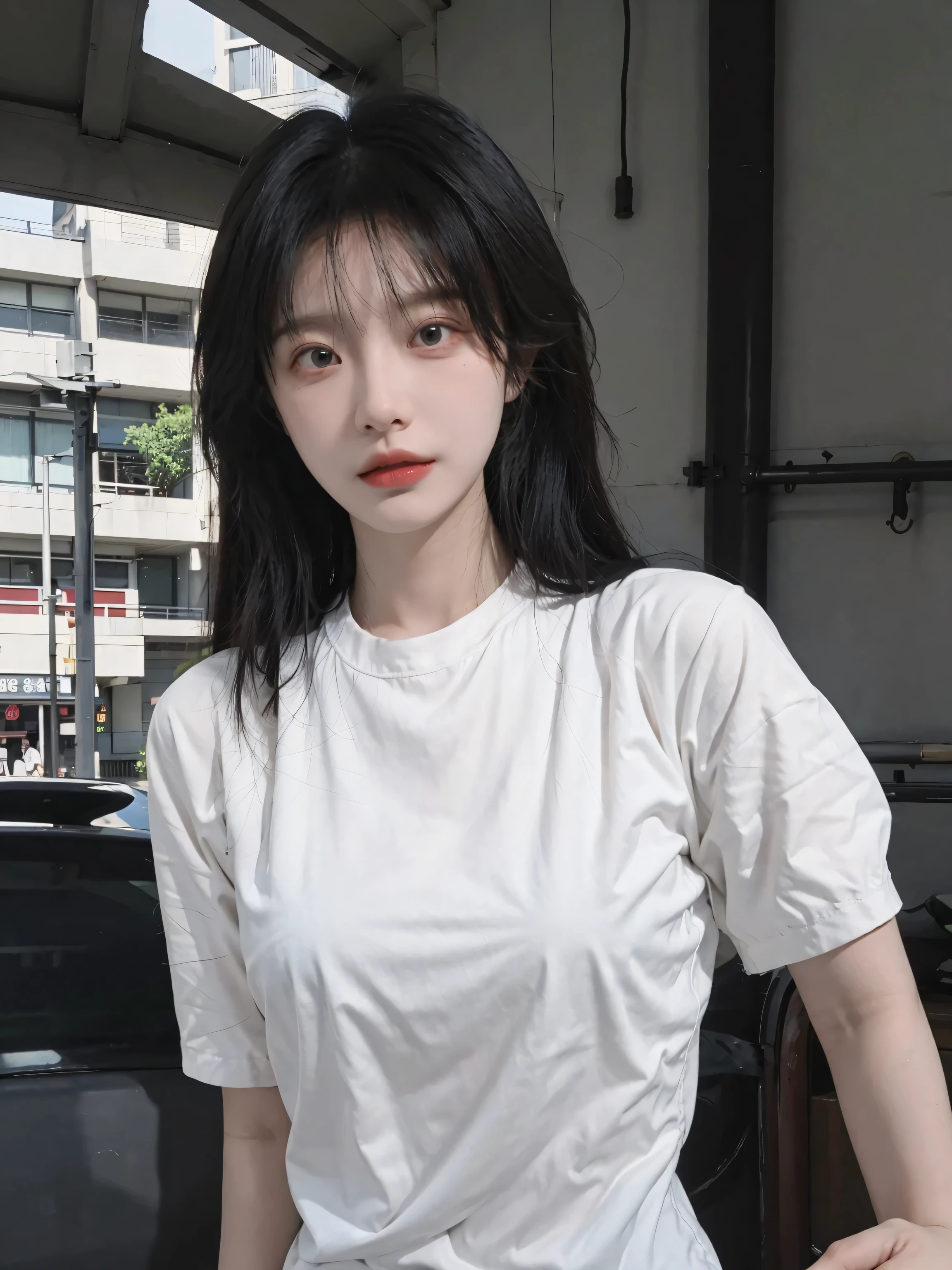 Best quality，masterpiece，Ultra-high resolution，(Photo Realism:1.4)，girl，Sexy，cute，，（shirt：1.2)，（Big breasts:1.3)，（Upper body:1.4）