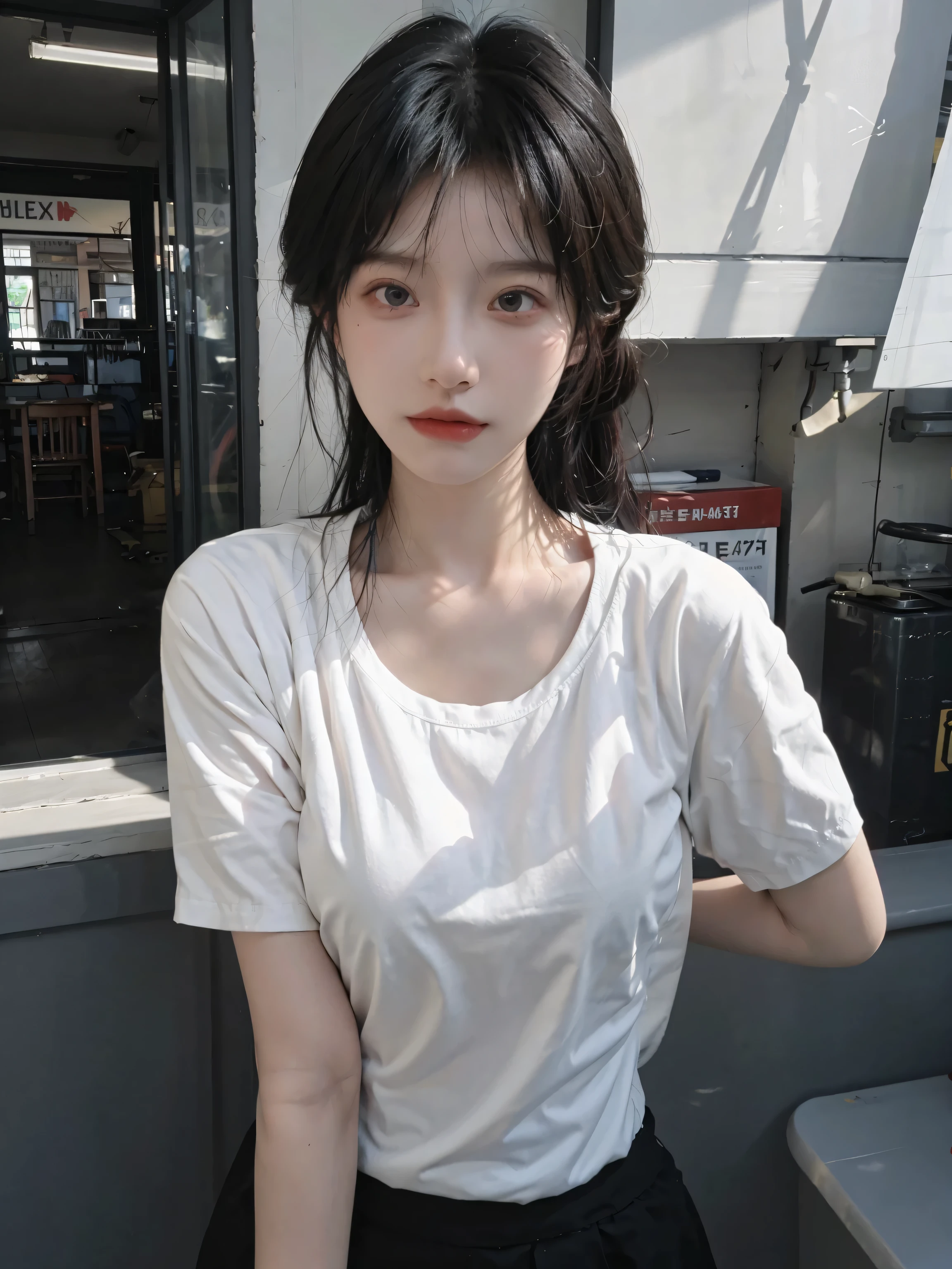 8K，best qualtiy，tmasterpiece，超高分辨率，（真实感：1.4），RAW photogr，（True skin texture：1.3），（filmgrain：1.3），1个Giant Breast Girl，Beautiful eyes and face，tmasterpiece，Best quality at best，full bodyesbian，Lower body JK skirt，show legs，Slim white and tender，looking at viewert