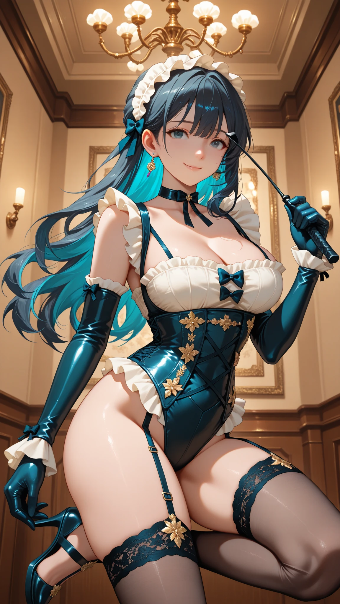 Character Details:, - Gender: 1 Girl.
- Style: Anime, - Body Type: Attractive body, slim body, nice legs, slim tights, nice arms, nice shoulders. - Breast: ((Small Breast:1,5)), Cleavage.
- Facial Features: Beautiful, Gorgeous, Teenager, Fresh, Young.
- Expression: Smile, Pink Blush on Face, Sexy Eyes, Sexy Look, Innocent Look, Tipsy. - Hairstyle: Blunt Bangs, Long Hair. - Hair Color: Light Blue Hair.
- Clothing: White Blouse, underwear, stockings. - Body Pose: (Sitting). - Behaviour: Waiting, Want Something, Secretly.
- Accessories: Earrings., Environmental Details:, - Setting: Office Room., - Lighting: Natural Light., - Decoration: Modern Office Desk, Chair, Window, White Curtain, City View. Top view. pov, anime style, UHD, retina, masterpiece, accurate, anatomically correct, textured