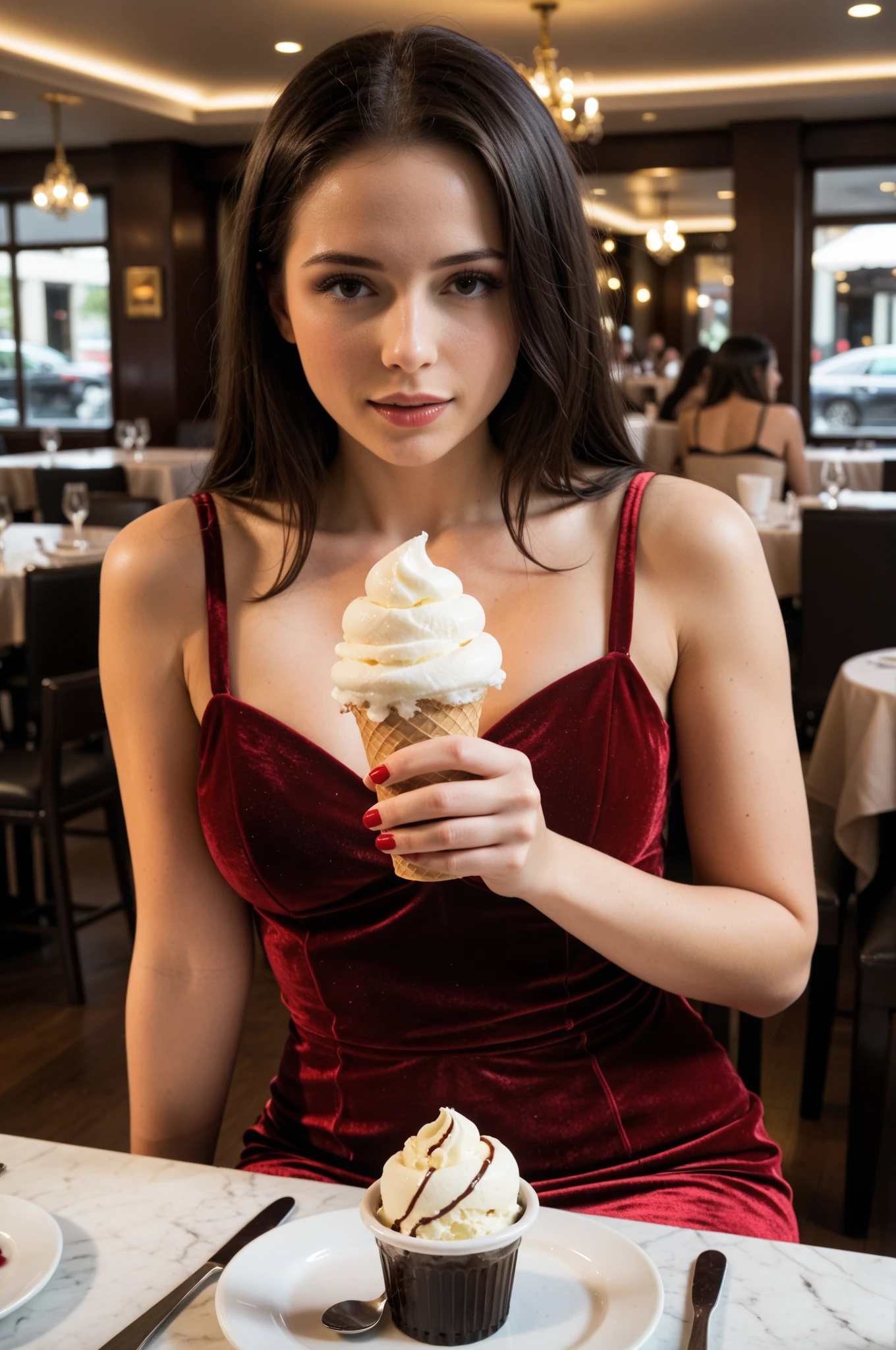 a beautiful angelic girl with a glowing halo,desert landscape,heavenly dessert shop,soft pastel colors,wispy clouds,fluffy cloud-like ice creams,cinematic lighting,ethereal atmosphere,dreamlike,whimsical,detailed facial features,elegant sheer dress,serene expression, sucking cock, holding large ice cream shaped like a dildo (best quality,8k,highly detailed,photorealistic:1.4),(intricate details,dramatic lighting:1.2),digital painting