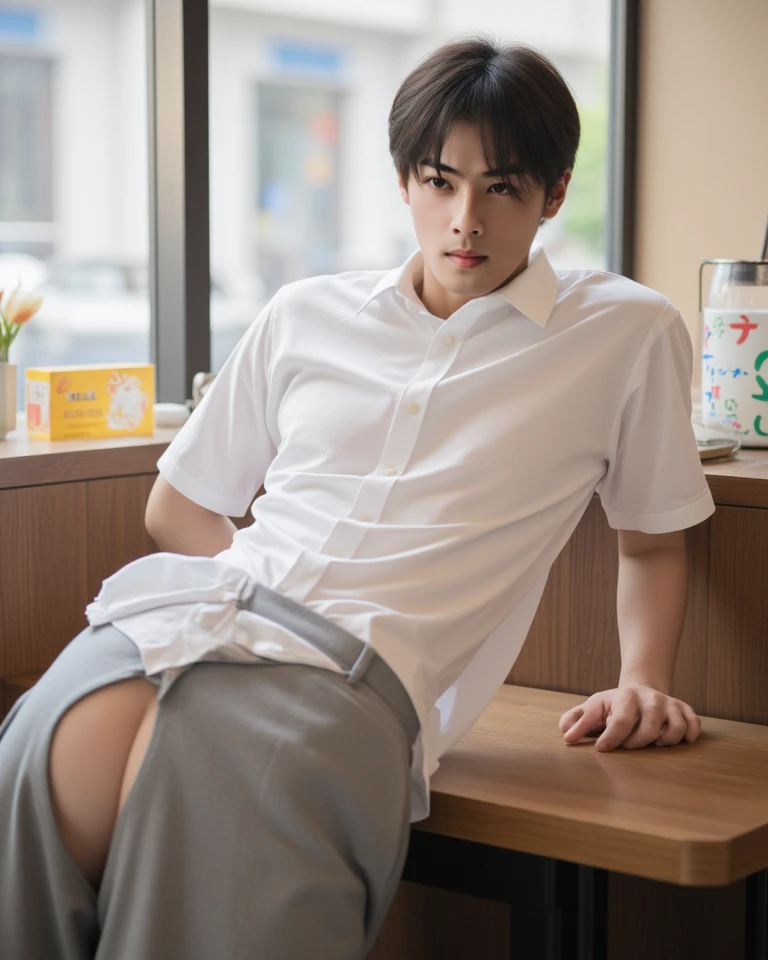 Teenager Thai Men ,1boy ,MATHAYOM UNIFORM WHITE SHIRT SHORT SLEEVES ,((very tight micro latex thong)) , big bulge , seducing pose , photorealistic , real men, good quality , high quality , high resolution , ((nsfw)) , (unbutton shirt) , gay , slutty boy , pornographic , sexy , open cloth ,  (((ultra realism , ultra photorealism)))