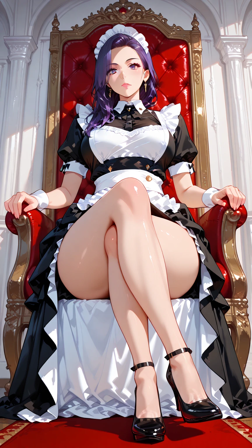  sexy, exaggeratedly huge tits, giant hips ,huge thighs, thin waist , Maid outfit 