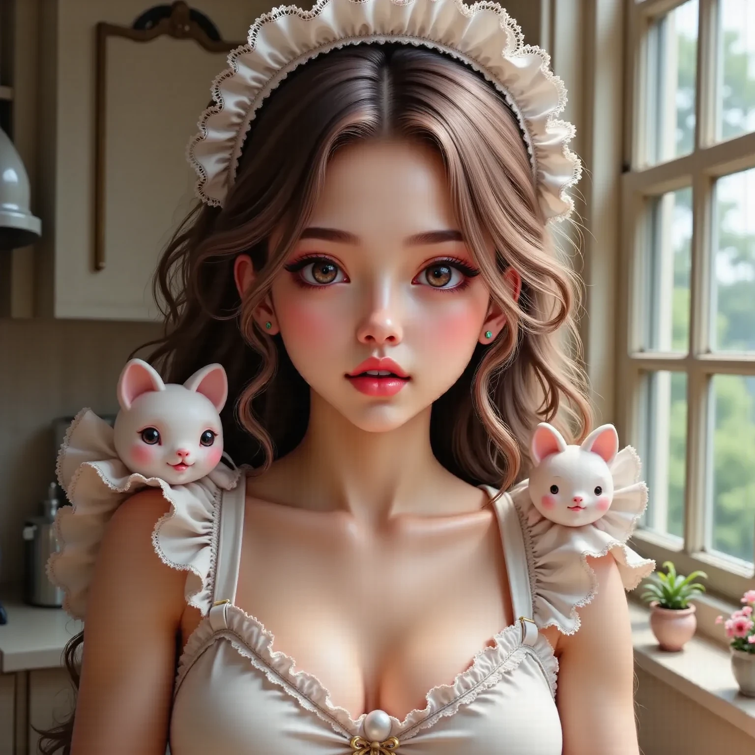 Nude apron
Mask content original face 21 year old girl, small breasts, beautiful breasts, highly delicate skin, HD, goosebumps, visible pores, intricate, masterpiece, highest quality --auto --s2