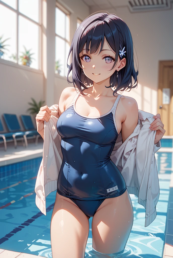 quality、The limbs are intact、Complete fingers、slim and beautiful、Knee-length、White school swimsuit、naughty pose、embarrassed from、It looks embarrassing、It&#39;s full of bubbles、tinoble bath、shampoo、effervescence、shower