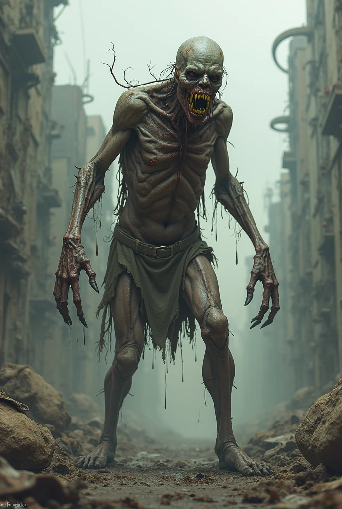 I want a grotesque humanoid creature that looks like it is made from parts of people that were fused together against their will by an evil ritual and that looks like they are feeling a lot of pain and anguish. I want it in full body, a very humanoid and grotesque body
