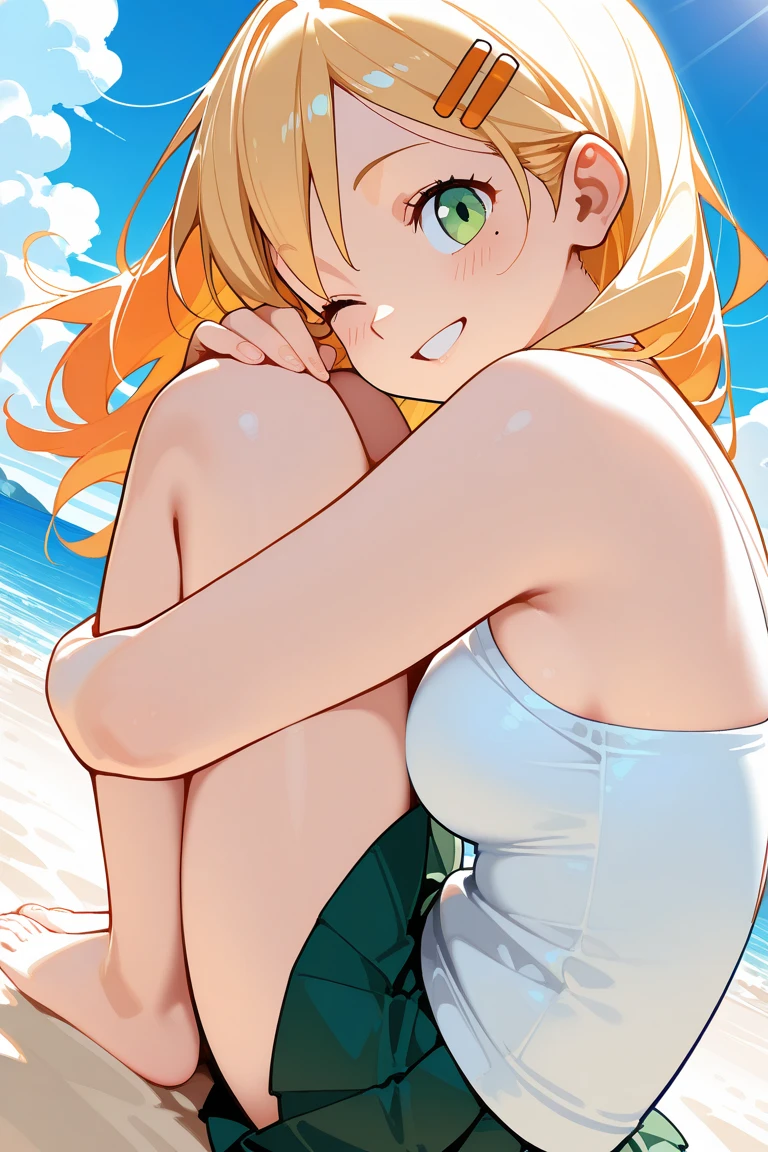 1girl , (yotsuha nakano, Yotsuha Nakano), bangs, blue eyes, Orange Hair,Green ribbon,happy smile, smile, Open your mouth,((nsfw,white ultra micro bikini)),Real Summer,Daytime,sunny,My hair is blowing in the wind,whole bodyがイラストに入るように,Slender body,
break outdoors, Beach , Coastal street break looking at viewer, whole body,(back、Wide-open legs,nsfw)
break (masterpiece:1.2), highest quality, High resolution, unity 8k wallpaper, (shape:0.8), (Beautiful details:1.6), Highly detailed face, Perfect lighting, Extremely detailed CG, (Perfect hands, Perfect Anatomy), 
