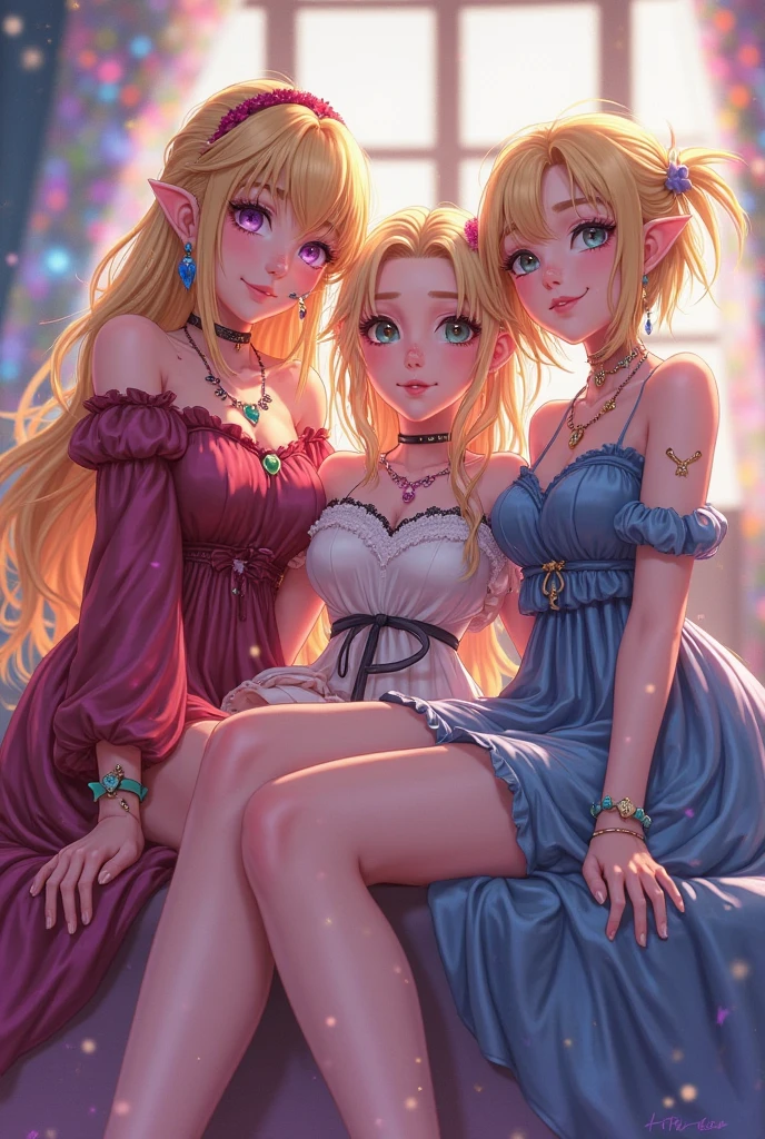 best quality,4k,8k,highres,masterpiece:1.2,ultra-detailed,realistic:1.37,detailed eyes,detailed lips,extremely detailed eyes and face,long eyelashes,aerith face,elsa face,2 girls,different hair colors,different outfits,beautiful girls,beautiful slender body, strong expressions,natural lighting,vivid colors,soft pastel tones, open mouth