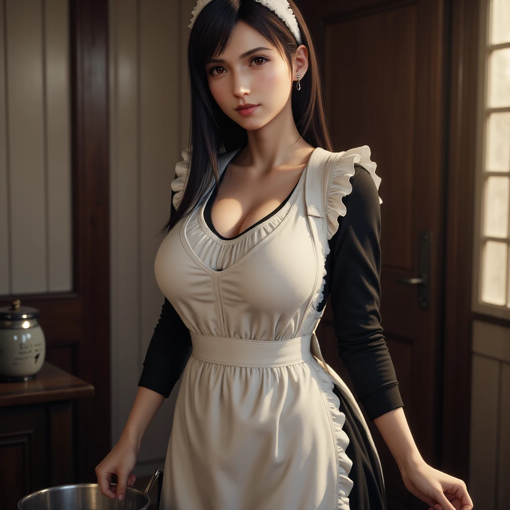 best quality, ultra high res, (photorealistic:1.4), 1girl, (intricate maid clothes:1), curvy, large breasts, black hair, looking at viewer --auto --s2