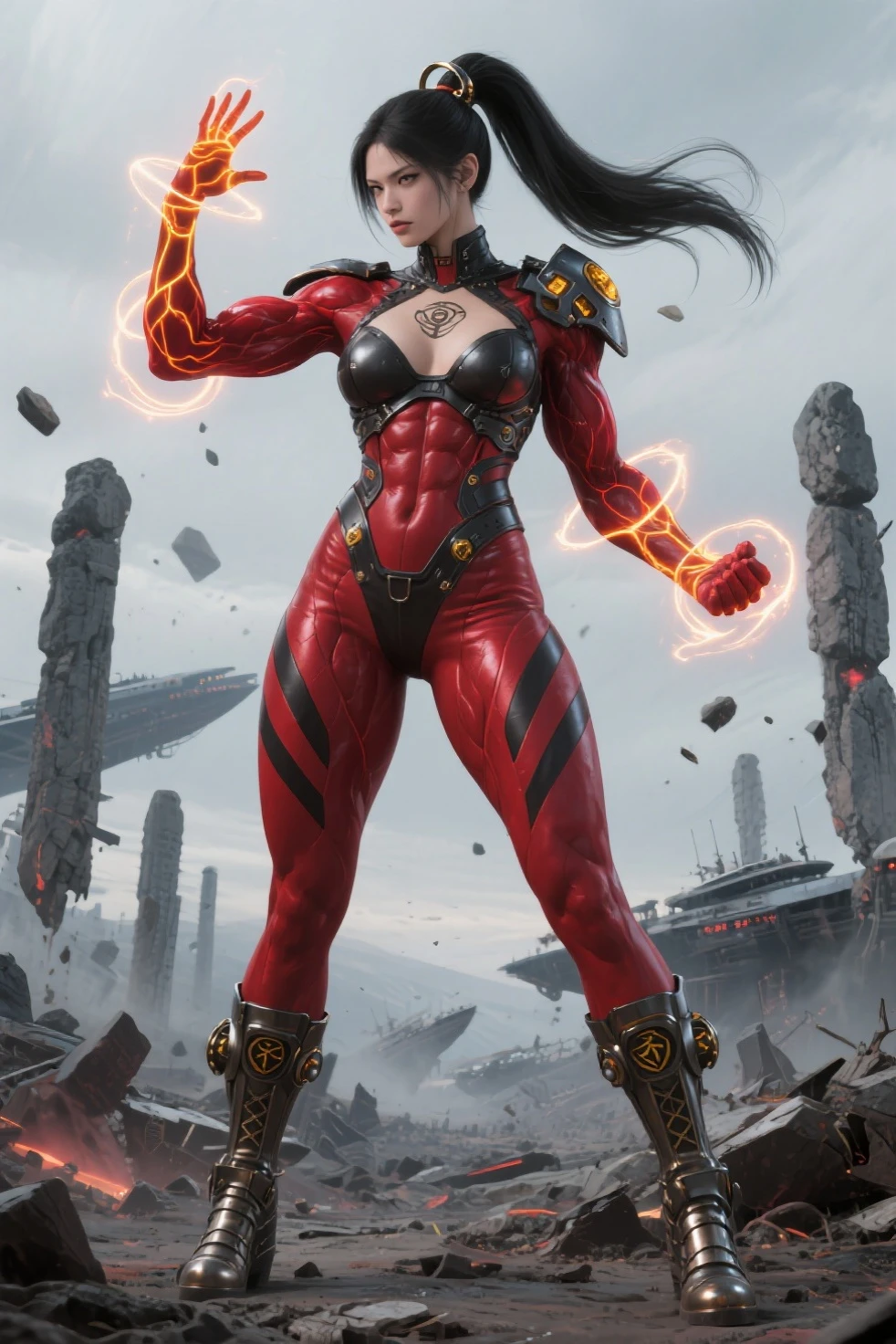 all people holding huge futuristic laser rifles in an action dynamic pose,  ((Full body)), photo quality, vibrant colors, two 2womans, wearing sexy red/bluecamouflage micro mini skirt, orange mini space suite, huge breast, in a cold ice PLANET with volcanoes erupting lava and fire, nex to afuturistic modern tank, red cyberpunk futuristic army type boots with gross sole, loba andrade from apex legends, muscular body, lean muscles, body fitness, muscular legs, figthing pose, fitness build body type, huge angry face, oversized_hindquarters, amazin micro mini skirt, short, next to space ship, incredible quality, blonde, black hair, brown hair, muscular gigachad benediction, julia fuentes, wow!, high detail, high contrast, strong shade, real face shadows, unreal engine 5, blender rendering, 32k, real shade, perfect and proportioned body, working the smallest detail, provide the human figure, perfect bodys, perfect dimensions, all people on the same floor level, brigth colors