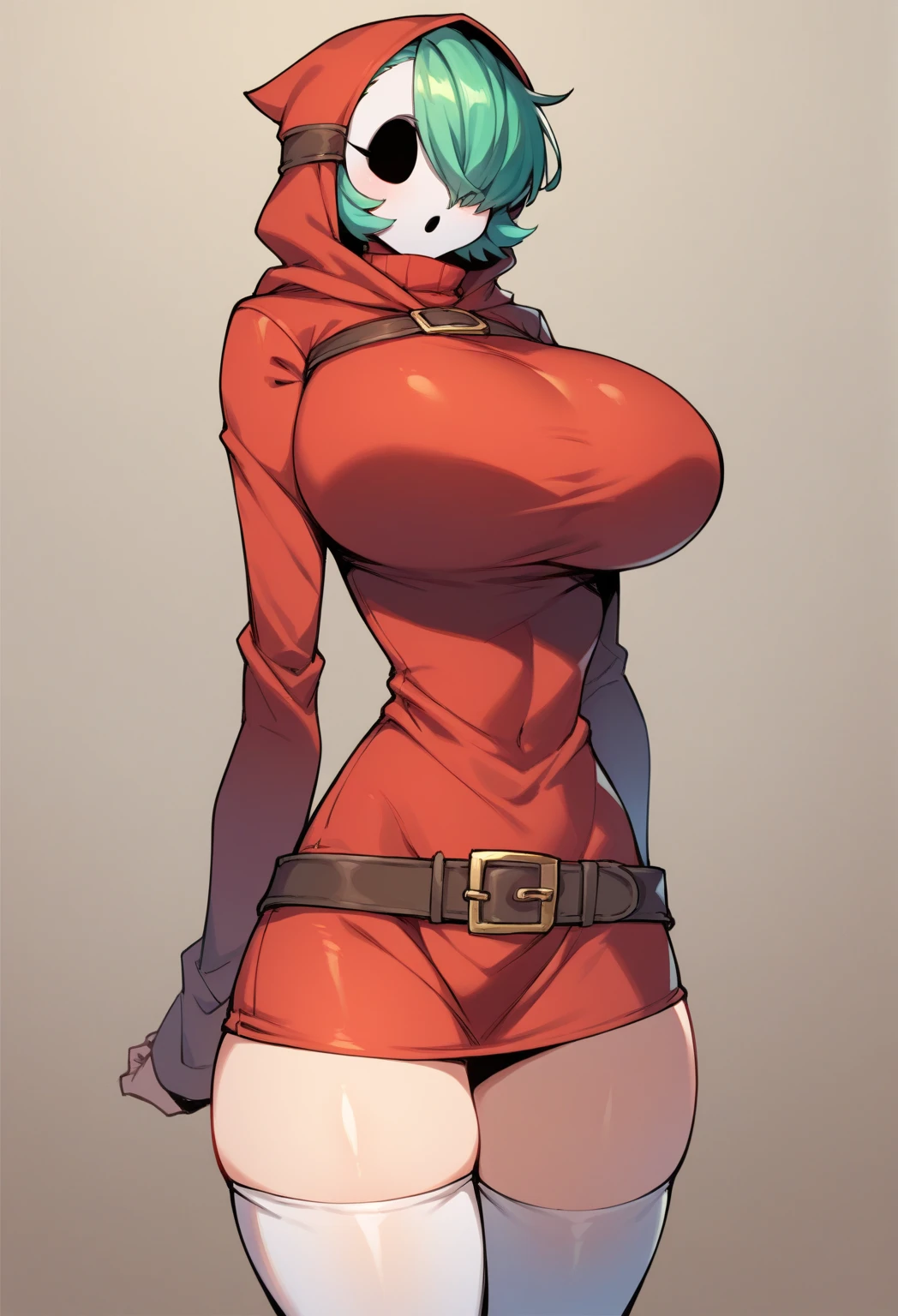 extremely long hair perfect anatomy 1 girl tall solo curvy body ((red scarf)) ((gloves)) perfect hands ((huge tits))  small black dress short hair covering eyes black lipstick long black glows blue eyes lewd (thicc) pussy