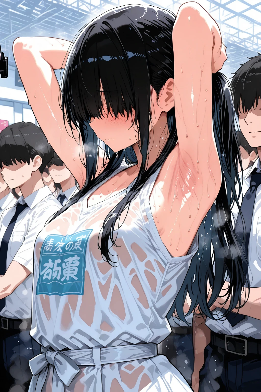 Highest quality,masterpiece,actress,nude,Black Hair,Black hair color,Nipples,Interacting with male supporters,Pussy
