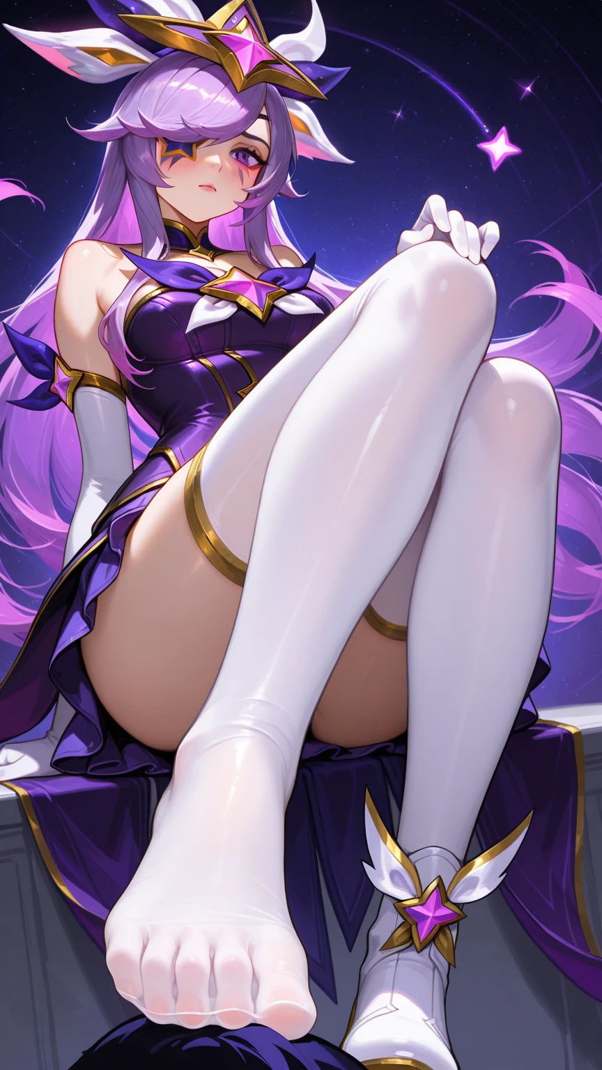 1 girl, realistic, dakimakura, star guardian Soraka, in bed, high heel boots, Best quality, masterpiece