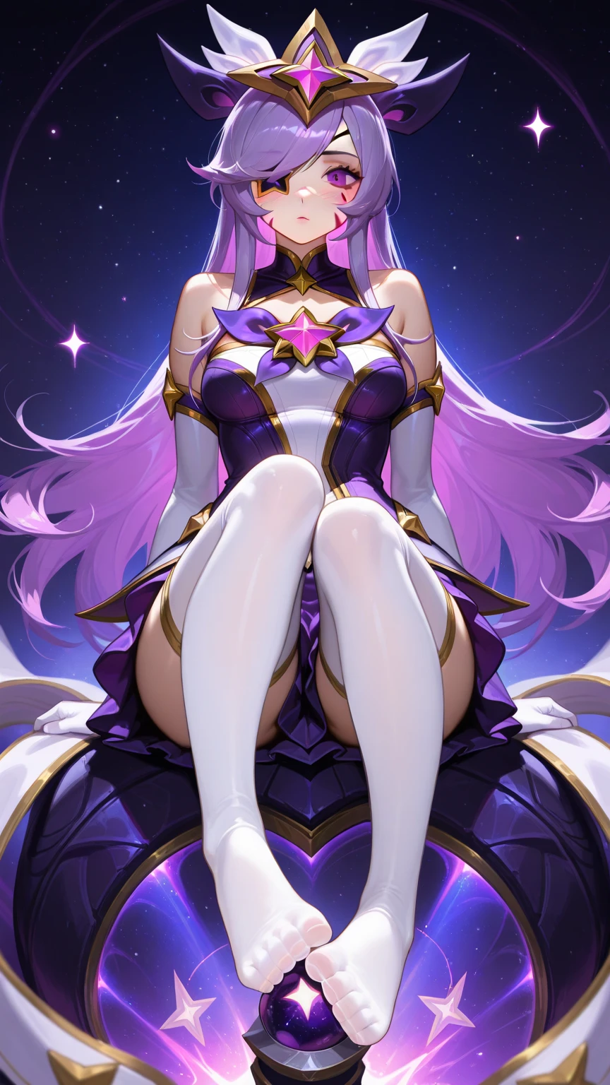 Best Quality,Jupiter big in the background,Empress of the universe ruling the galaxy,((Triumphant cheeky smile)),RPG Game Last Boss,Fluttering purple hair,((Gorgeous shiny enamel white full bodysuit、Enameled white leggings and cape)),gorgeous costumes,Chinese beauties,God of Destruction Catastrophe eye glass