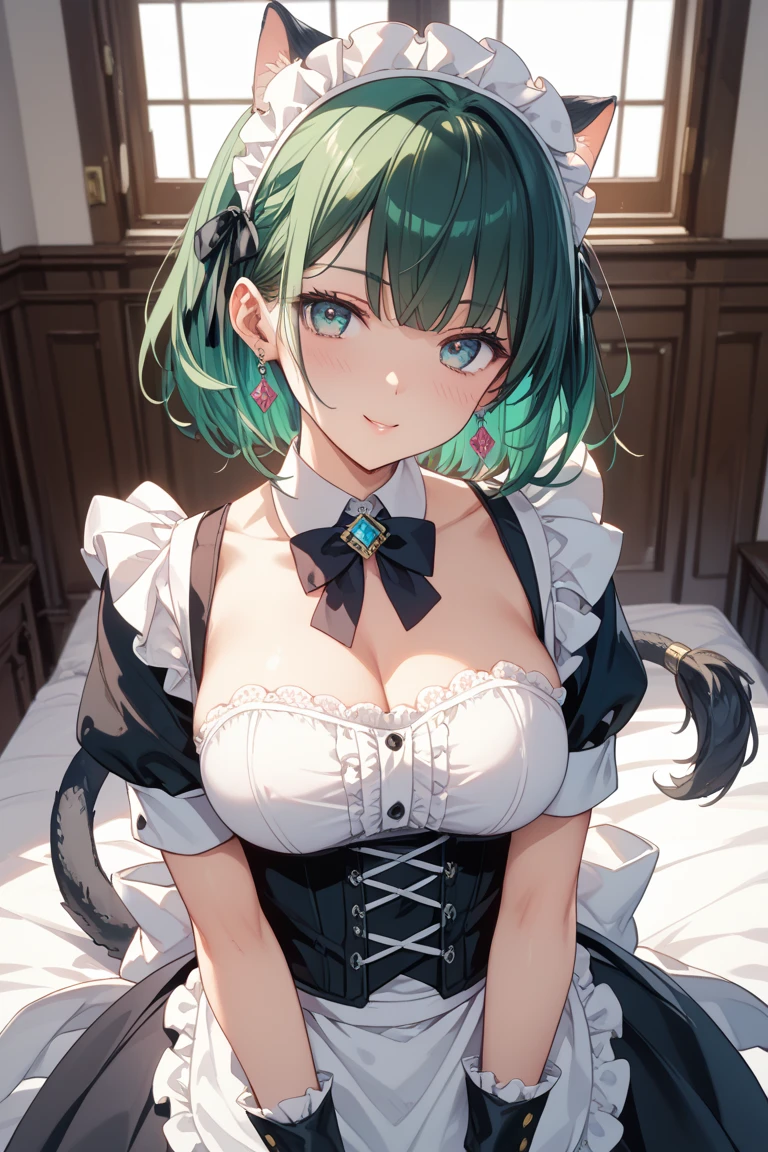 Super Deformed green hair Cat ears Curly hair Gothic Lolita BIG ribbon heart 巨乳