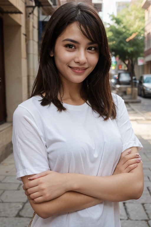 Make a beautiful woman smiling and drawing