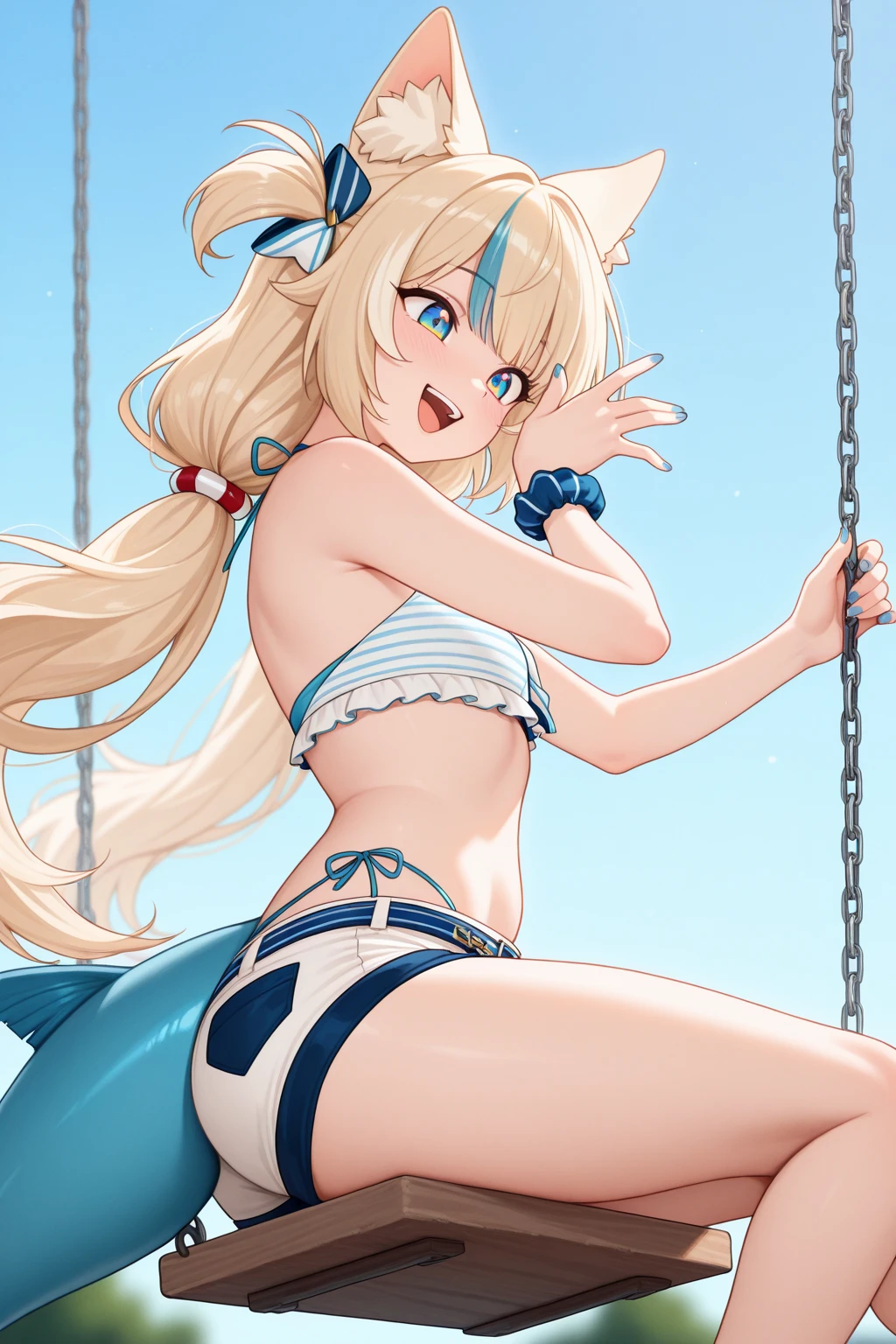 Anime girl sitting on the beach,In the background is a car, Splash art anime Loli, small curvaceous loli, beautiful anime girl crouching, Best Rated on pixiv, Loli, Guweiz in Pixiv ArtStation, style of anime4 K, Anime! 4 k'', Anime! 4K, trending on artstation pixiv, Cute anime girl