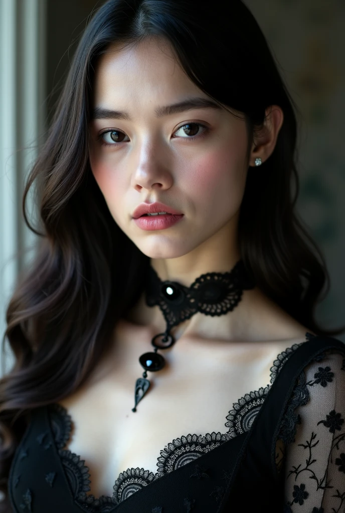 best quality, masterpiece, (realistic:1.2), 1 girl, angel of death, veil, black rose decoration